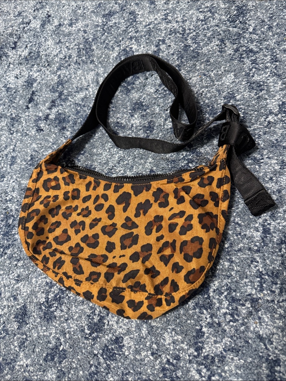 BAGGU Leopard Print Small Crescent Shoulder Bag